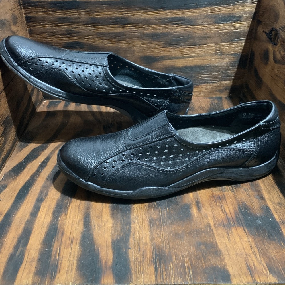 Hush Puppies Womens Black Leather Comfort Slip On Shoes Size 10 Relax Flex